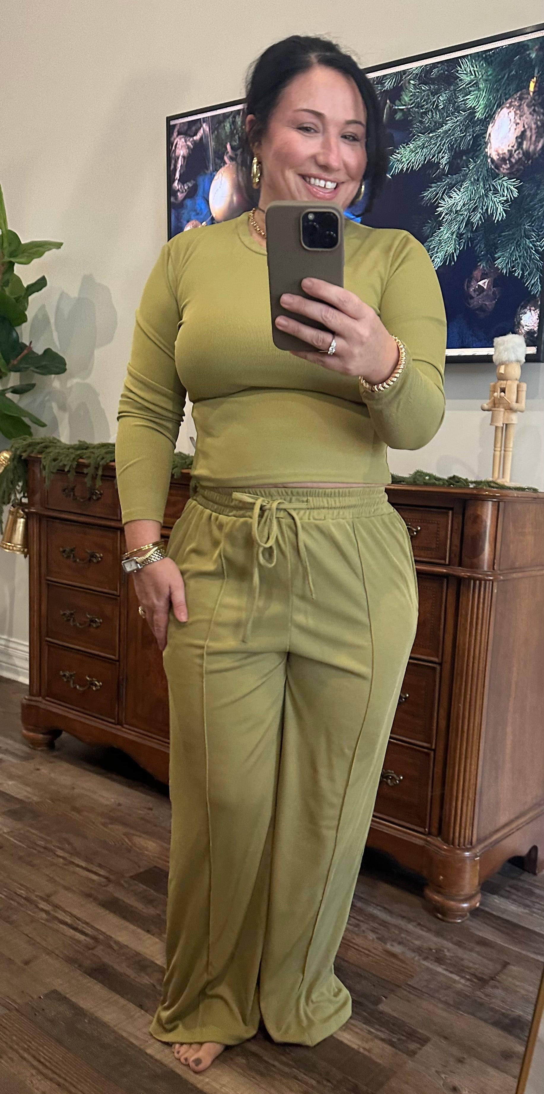 The Effortless Muse Ruched Two-Piece Set - Olive Green