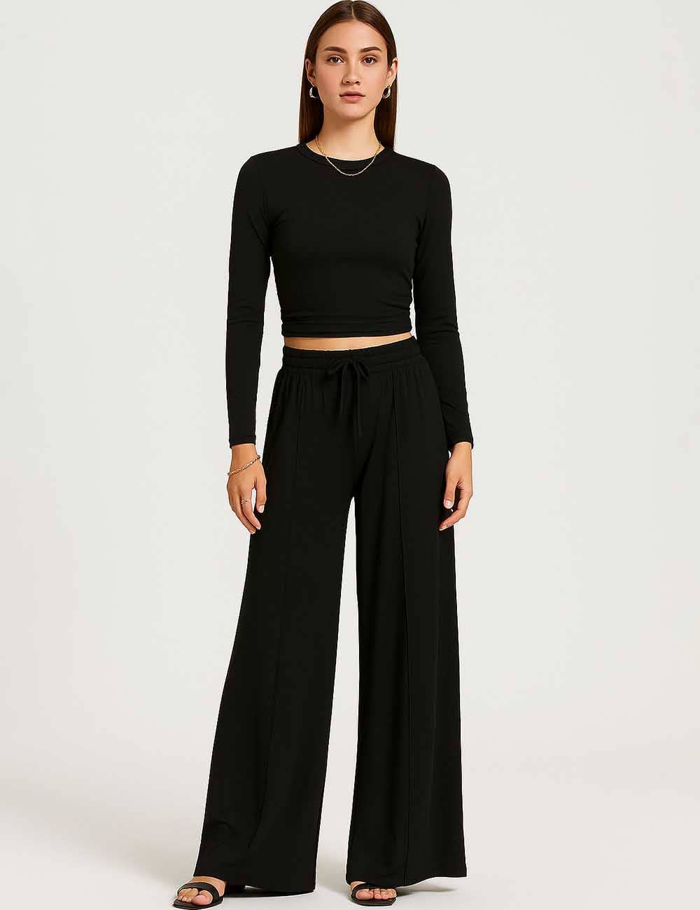 The Effortless Muse Ruched Two-Piece Set - Black