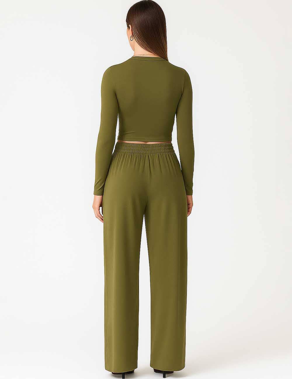 The Effortless Muse Ruched Two-Piece Set - Olive Green