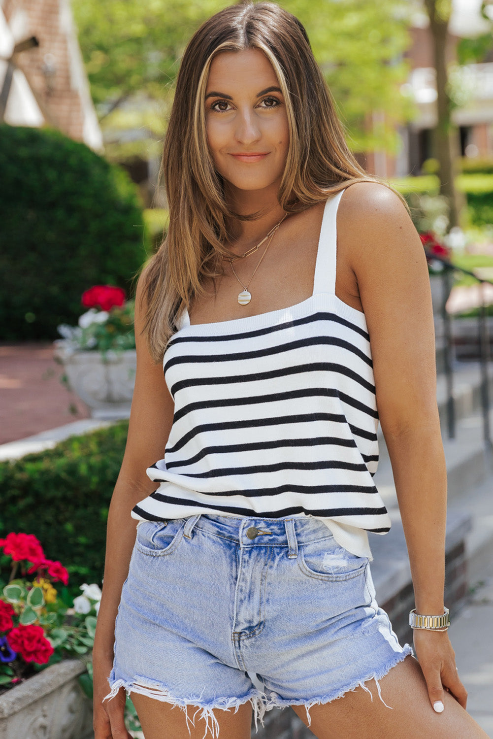 Striped Ribbed Knit Tank