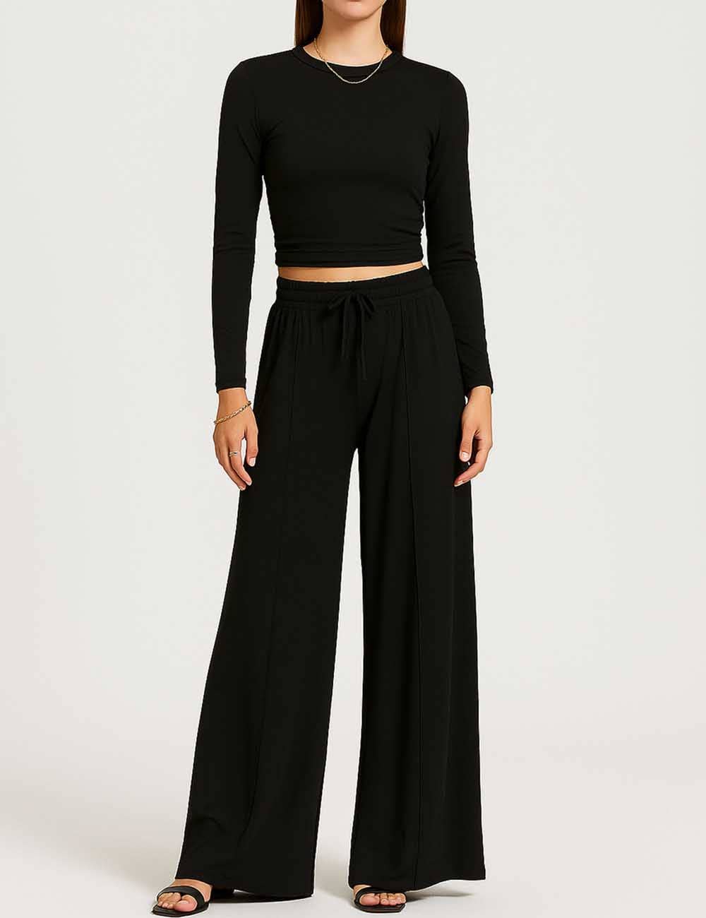 The Effortless Muse Ruched Two-Piece Set - Black